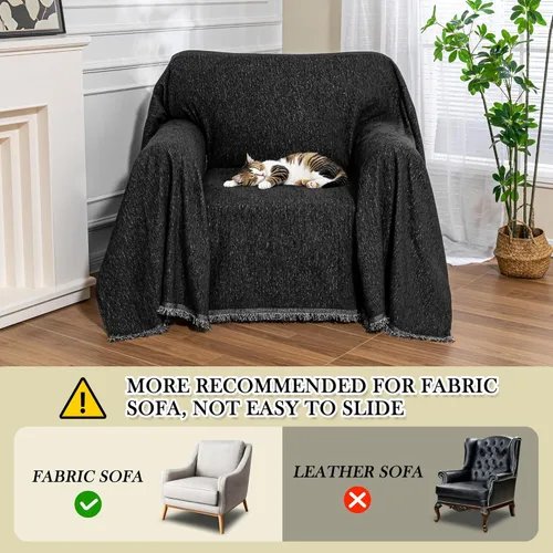 Miniatura 4 de MEETSKY Funda Negra de Silla de Tamaño Grande, Funda de Chenilla para Sillón/Sofá de 1 Cojín para Perro, Fundas de Sofá Protector de Muebles