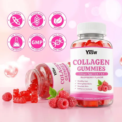 Miniatura 7 de Gomitas de colágeno para mujeres y hombres, proteína de colágeno hidrolizada tipo I II III V X con biotina vitamina C A B D E ácido hialurónico