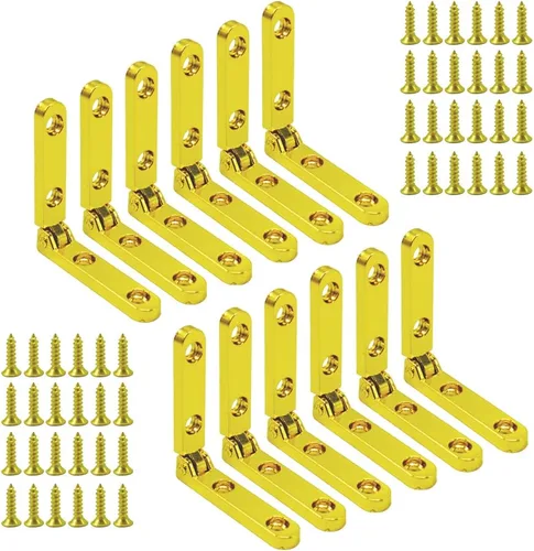 Miniatura 5 de Mini bisagras para caja de madera, joyero, caja dorada de 90 grados, bisagra de joyero con tornillos, paquete de 12 unidades, bronce