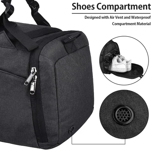 Miniatura 3 de Bolsa de lona impermeable para gimnasio, bolsa de viaje para hombres y mujeres, bolsa de lona con compartimento para zapatos, bolsa de noche 40L