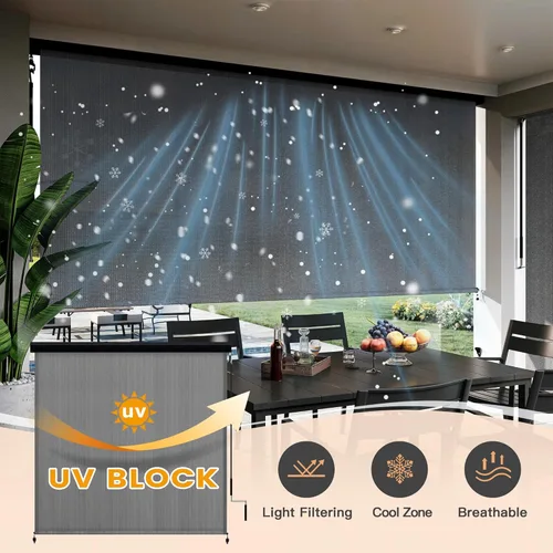 Miniatura 4 de VICLLAX - Persiana enrollable de alta calidad para exteriores, persianas sin cordón para patio con cenefa de aluminio y protección solar del 95%
