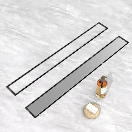 Miniatura 9 de YEFU Drenaje de ducha lineal dorado para baño: drenaje de ducha de 24 pulgadas con rejilla de inserción de azulejos, drenaje lineal rectangular