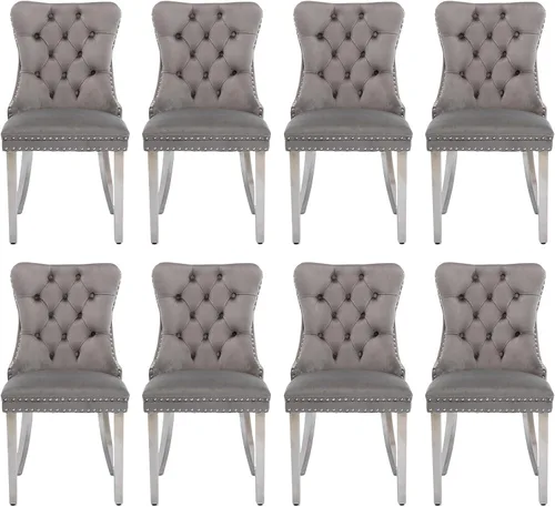 Miniatura 113 de Juego de 2 sillas de comedor tapizadas de terciopelo, sillas laterales de cocina de estilo moderno con ribete de cabeza de clavo y patas de madera
