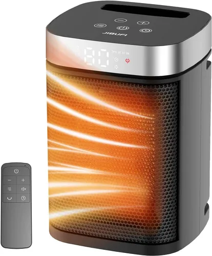 Miniatura 8 de Calentador de espacio portátil pequeño para uso en interiores, con función de rotación de 70°, calentador eléctrico JIBUFI PTC de 1500 W