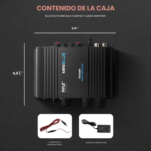 Miniatura 6 de Pyle PFA330BT mini amplificador inalámbrico estéreo Bluetooth de 90 Watt - entradas para micrófono, RCA, y auxiliar de 3,5 mm