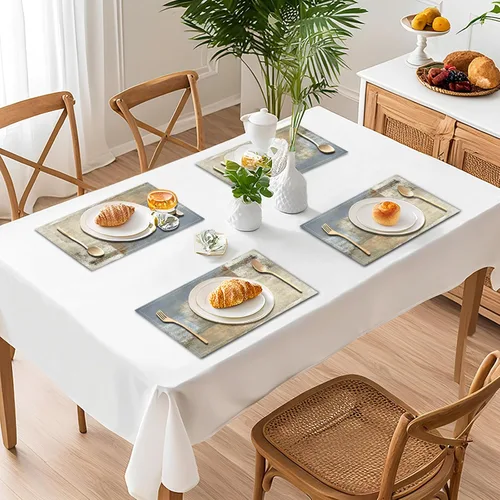 Miniatura 7 de Beige Grey Placemats Place Mats Set of 4 Modern Abstract Art Kitchen Table Mats - Washable Wipeable Linen Cloth Heat Resistant Dining Placemats for