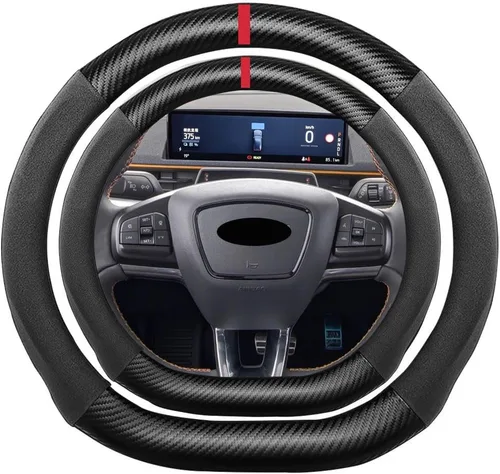 Miniatura 22 de Funda de volante de ante con fibra de carbono de K LAKEY, compatible con Porsche 718 Boxster Cayman 911 Panamera Macan Cayenne de 15 pulgadas, cuero