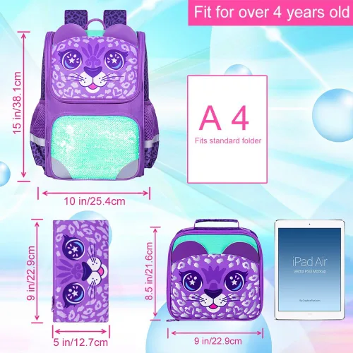 Miniatura 41 de KLFVB Mochila de 3 piezas para niñas y niños, bolsa de libros de dinosaurio de unicornio de 15 pulgadas con lonchera, bolsa escolar preescolar