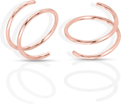 Miniatura 8 de Aretes de aro dobles pequeños de oro de 14 quilates para piercing individual Aretes de cartílago en espiral Aretes de doble piercing para mujer