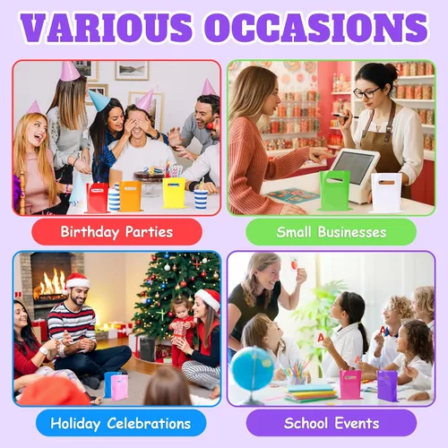 Miniatura 5 de ANZNKU 100 bolsas de regalo pequeñas multicolor con asa para dulces, muestras de bocadillos, manualidades, bolsa de regalo de plástico a granel