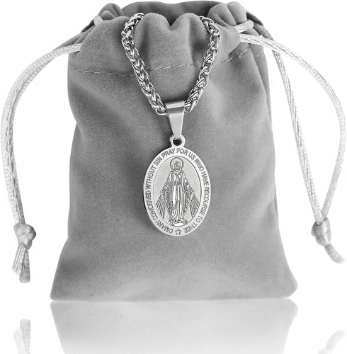 Miniatura 7 de RS Collar de Virgen María para hombre medalla milagrosa de acero inoxidable colgante de María de la Virgen medallón de María dije de Santa María