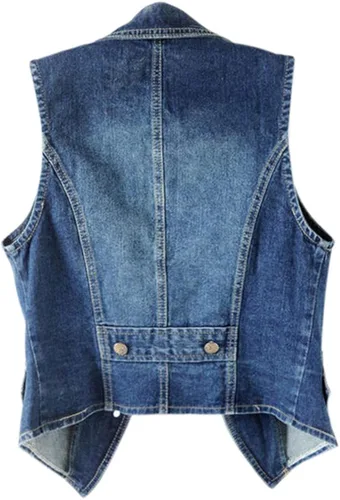 Miniatura 2 de OFOKEDA Chaleco de mezclilla con solapa para mujer, chaleco con botones, chaleco azul
