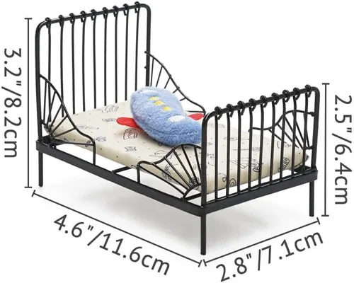 Miniatura 4 de Odoria 1/12 Miniatura Hierro Cama Dollhouse Muebles Accesorios, Negro
