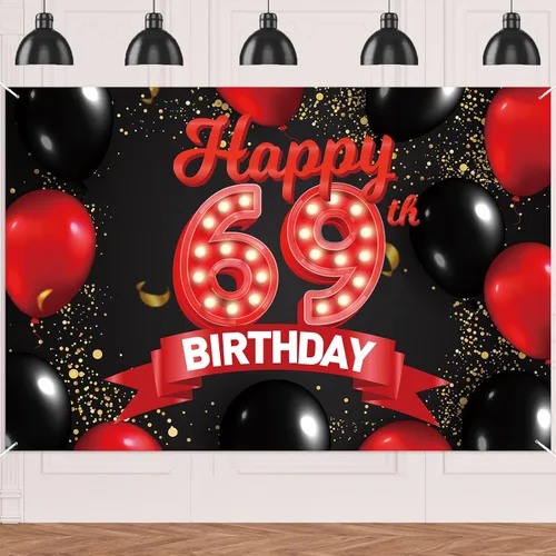 Miniatura 42 de Cartel de feliz cumpleaños 15 color rojo y negro, decoración temática de globos para niñas y mujeres, princesas de 15 años, fiesta de cumpleaños