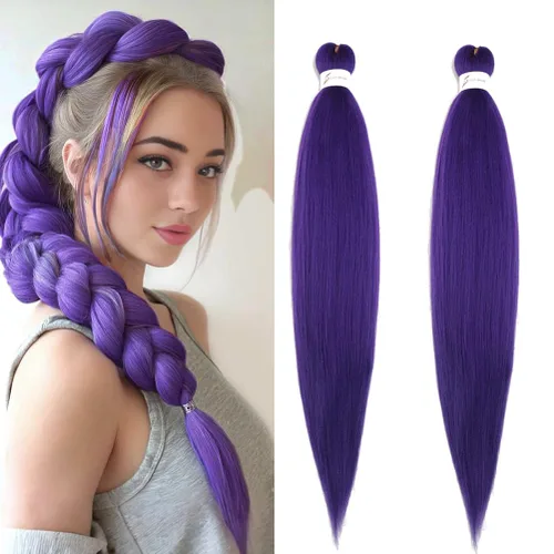 Miniatura 11 de Extensiones de cabello trenzado morado preestiradas, 20 pulgadas, 2 piezas de cabello sintético trenzado para niñas y mujeres, fiesta, disfraz