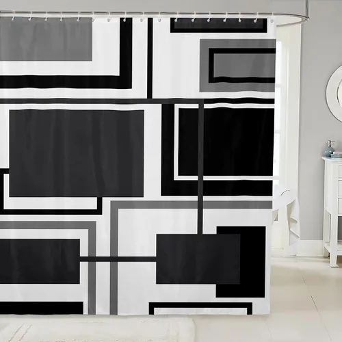 Miniatura 23 de Cortinas de ducha abstractas de líneas geométricas para niños, cortinas de baño con diseño empalmado de rayas para niñas, niños y adultos, cortinas
