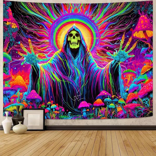 Miniatura 10 de Spenlife Blacklight - Fantástico tapiz de gato negro, tapiz de pared de gato reactivo que brilla con rayos UV para decoración de habitación, tapiz