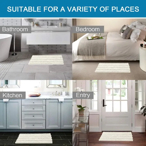 Miniatura 533 de H.VERSAILTEX Tapetes de baño antideslizantes para baño, alfombras de baño extragruesas de felpilla a rayas, tapetes de baño de 47" x 17", alfombras