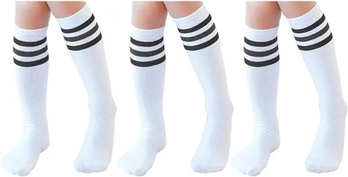 Miniatura 24 de TOCONFFON Calcetines de tubo hasta la rodilla para niños, niñas y adolescentes, calcetines deportivos de algodón para la escuela de fútbol, uniforme