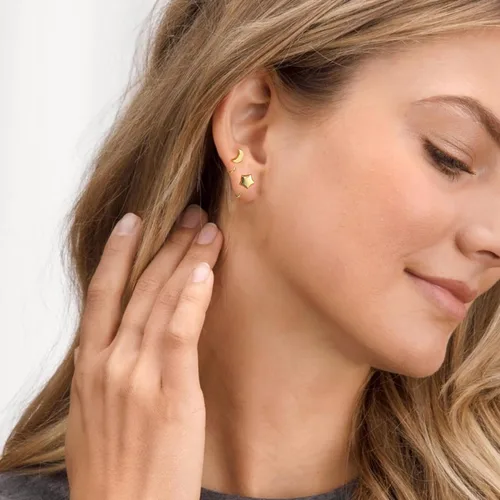 Miniatura 2 de Aretes de medio aro, aretes de aro pequeños de plata de ley 925 de bola, barra, estrella, luna, corazón, cruz, punto, triángulo, aretes