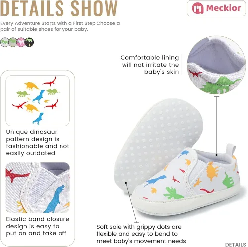 Miniatura 5 de Meckior - Zapatos para recién nacidos, tipo mocasines de lona con suela suave para recién nacidos, bebés, niños y niñas que estén dando sus primeros