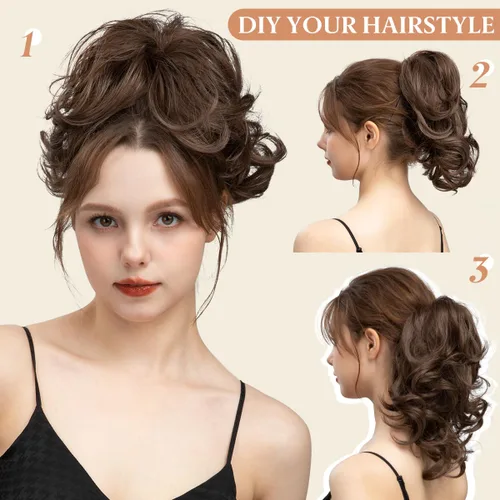 Miniatura 5 de CJL HAIR Extensiones de cabello corto con clip de garra, para colocar en coleta, metales flexibles, moño desordenado, para mujer, ondulado, rizado