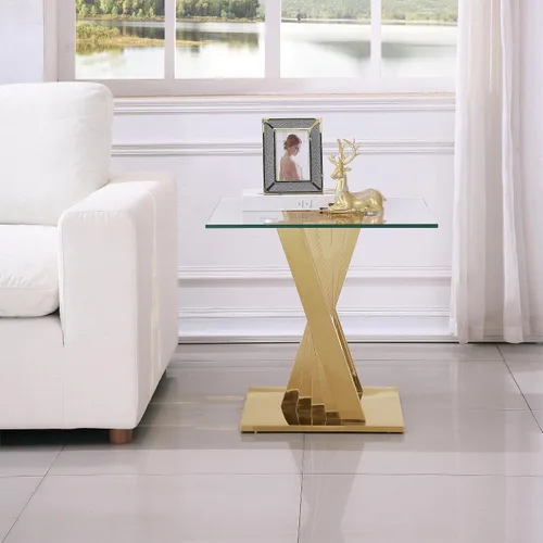 Miniatura 100 de Mesa de centro de cristal de lujo, mesa de centro de sofá de 47 pulgadas con marco de acero inoxidable dorado y parte superior de vidrio negro, mesa