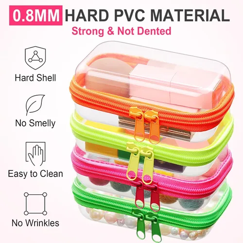 Miniatura 4 de Hoolerry 4 piezas de estuches rígidos transparentes con cremallera, bolsas de maquillaje, estuche de plástico para lápices, contenedores de caja