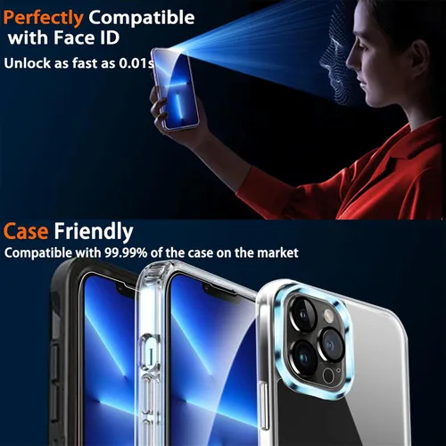 Miniatura 2 de IMBZBK Paquete de 3 protectores de pantalla para iPhone 13 Pro Max con 3 protectores de lente de cámara de vidrio templado Accesorios Protector