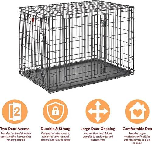 Miniatura 3 de MidWest Homes for Pets Large LifeStages - Jaula plegable para perros de doble puerta de 42 pulgadas, seguridad mejorada, incluye bandeja a prueba