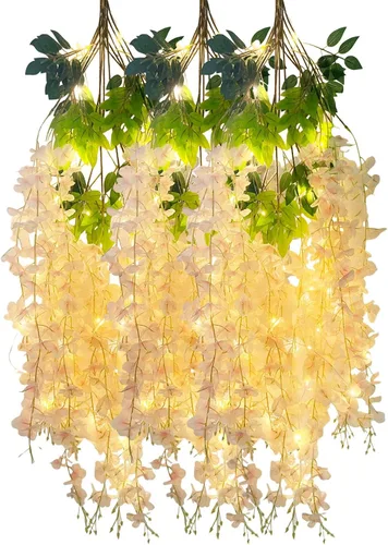 Miniatura 19 de Paquete de 12 guirnaldas de flores colgantes de glicina blanca, enredaderas de flores artificiales de 3.77 pies, glicinia falsa, guirnalda colgante