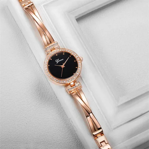 Miniatura 2 de CdyBox Reloj de cristal para mujer con 3 pulseras, reloj de pulsera de cuarzo, 4 piezas, juego de joyería para mujer