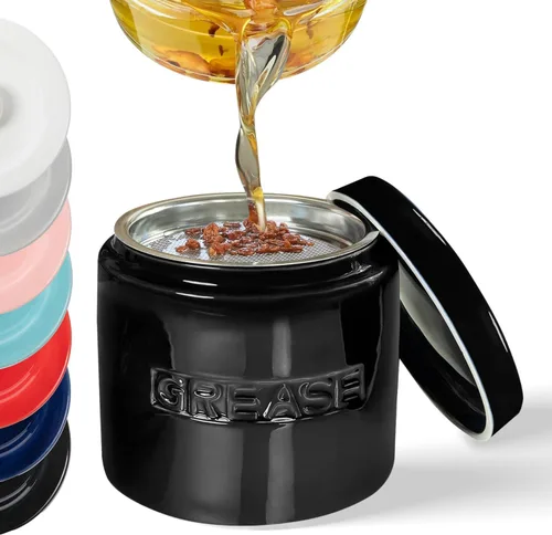 Miniatura 13 de Ahorrador de Grasa de Tocino con Colador - Contenedor de Grasa de Cerámica Recipiente de Almacenamiento de 1L Retiene Goteos de Grasa de Tocino