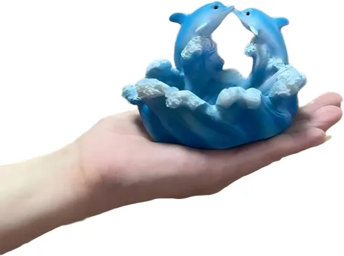 Miniatura 2 de Estatua de resina de delfín con base ondulada, decoración de mesa auxiliar, pequeña decoración de escritorio para estante de oficina en casa, mini