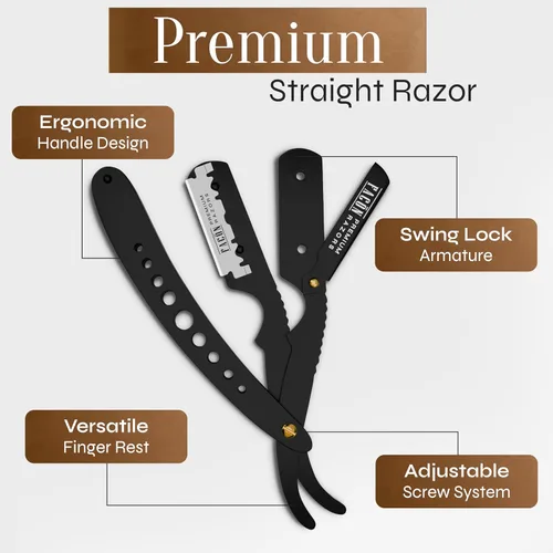 Miniatura 6 de Facón Navajas rectas para hombres - Kit de navaja de barbero profesional de borde recto con 100 cuchillas, afeitadora clásica de acero inoxidable El