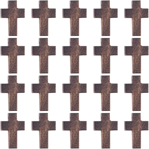 Miniatura 18 de SUNNYCLUE 100 dijes de cruz de madera a granel, cuentas de madera natural, mini cruces de bolsillo blancas y negras, rosario, crucifijo de Pascua