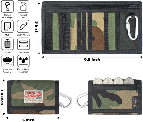 Miniatura 4 de Rough Enough - Cartera de camuflaje para niños y adolescentes con llavero de cordón triple