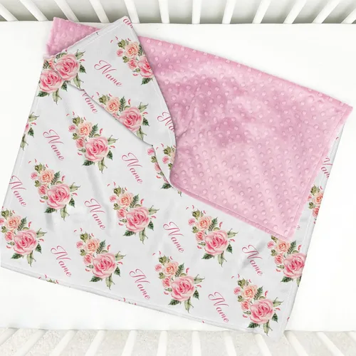 Mantas de bebé personalizadas para niñas con nombre, manta de rosa rosa para bebé, niña, recién nacida, artículos esenciales imprescindibles,