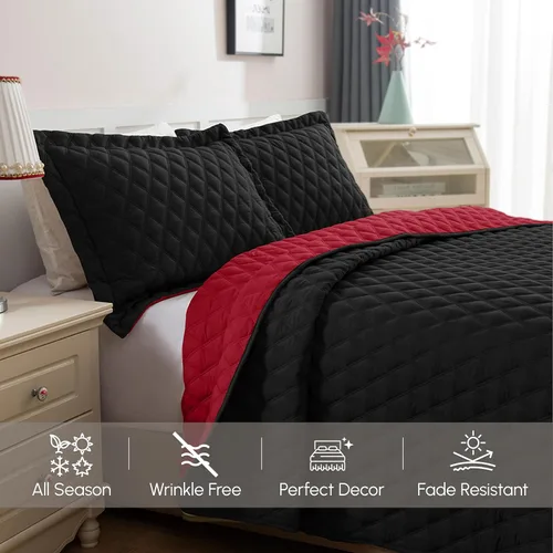 Miniatura 7 de Elegant Comfort Juego de colcha reversible acolchada de 3 piezas con fundas de almohada, exquisitas costuras de diamante para todas las estaciones