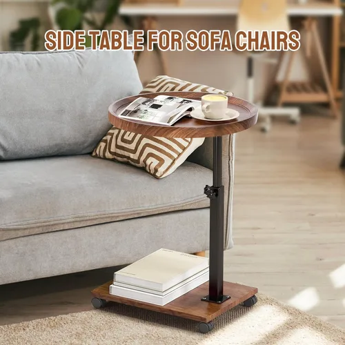 Miniatura 3 de Mesa auxiliar ajustable en forma de C, mesa auxiliar con ruedas para sofá, mesa giratoria de 360° para sala de estar, dormitorio, estudio y espacios