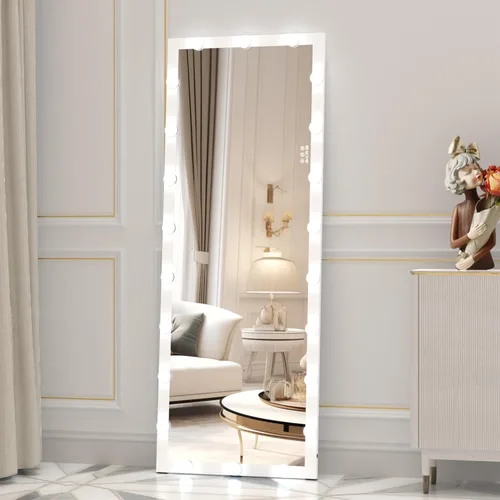 Miniatura 12 de ANYHI Espejo blanco de longitud completa con luces, espejo de cuerpo completo de 63 x 24 pulgadas con luz, 22 bombillas LED, 3 luces