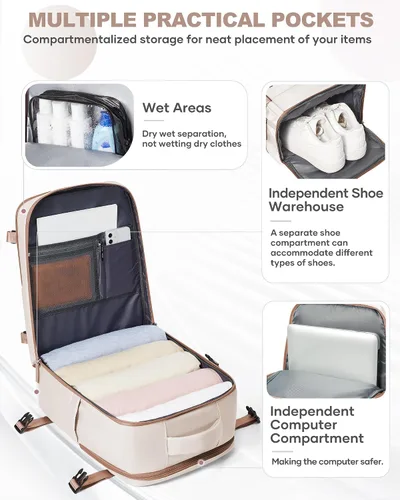 Miniatura 5 de coowoz Mochila grande de viaje para mujeres y hombres, mochila de transporte, mochila para senderismo impermeable para deportes al aire libre