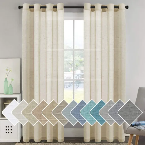 Miniatura 106 de H.VERSAILTEX Cortinas de 96 pulgadas de largo, cortinas de lino/cortinas transparentes de mezcla de lino natural/paneles/cortinas para sala