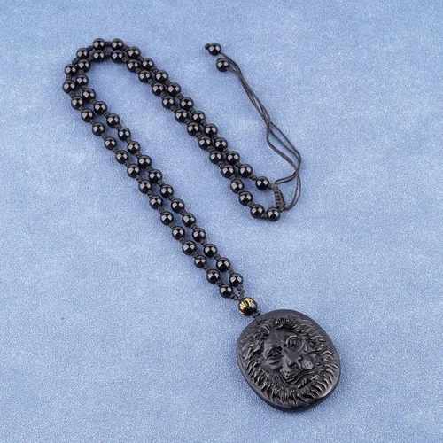 Miniatura 3 de ASGIFT Collar de la suerte de obsidiana, dije de protección de amuleto de piedra de poder con cadena de cuentas ajustable, cristal curativo, regalo