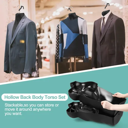 Miniatura 4 de Lallisa 1 paquete de maniquí masculino con forma de vestido de torso con forma de camiseta, cuerpo de medio maniquí, cintura redondeada, cuerpo