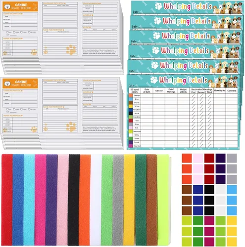 El kit de 47 collares para cachorros recién nacidos incluye 15 collares de parto para cachorros, bandas de identificación ajustables de nailon súper