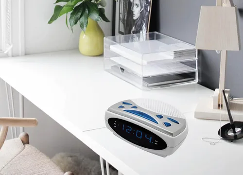 Miniatura 4 de HANNLOMAX Radio despertador HX-137CR, radio PLL AM/FM, alarma dual, pantalla LED de 0.9", solo operación de CA. (LED blanco-azul)
