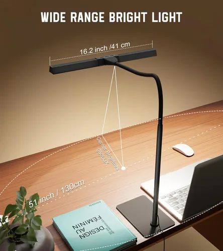 Miniatura 2 de Lámpara de escritorio para oficina en casa con base, luz de escritorio con cuello de cisne ajustable, adaptador USB de 12 W, control táctil, 5