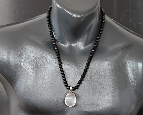 Miniatura 161 de Colgante de turmalina cruda natural, Collar de cuentas de ónix negro genuino, Collar de piedra negra, Collar de piedras preciosas, Cuentas de 0.315