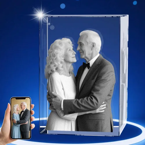 Miniatura 15 de Foto de cristal 3D personalizada, marco de fotos de vidrio grabado con láser, gran aniversario, cumpleaños, Navidad, Día del Padre, regalos